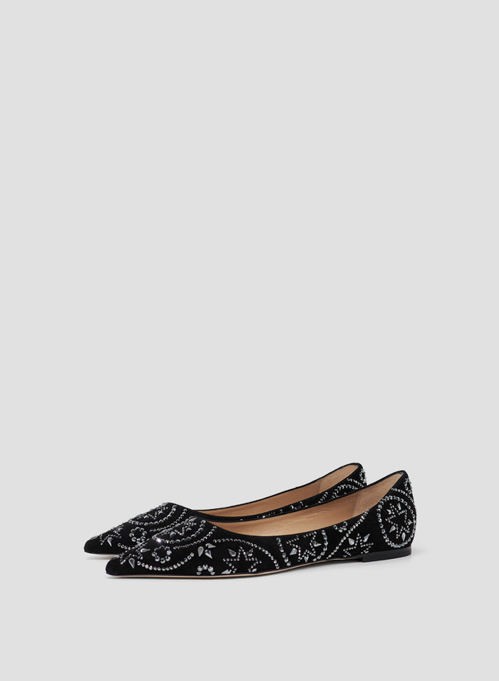 SUEDE AND CRYSTALS BALLERINA SHOES
