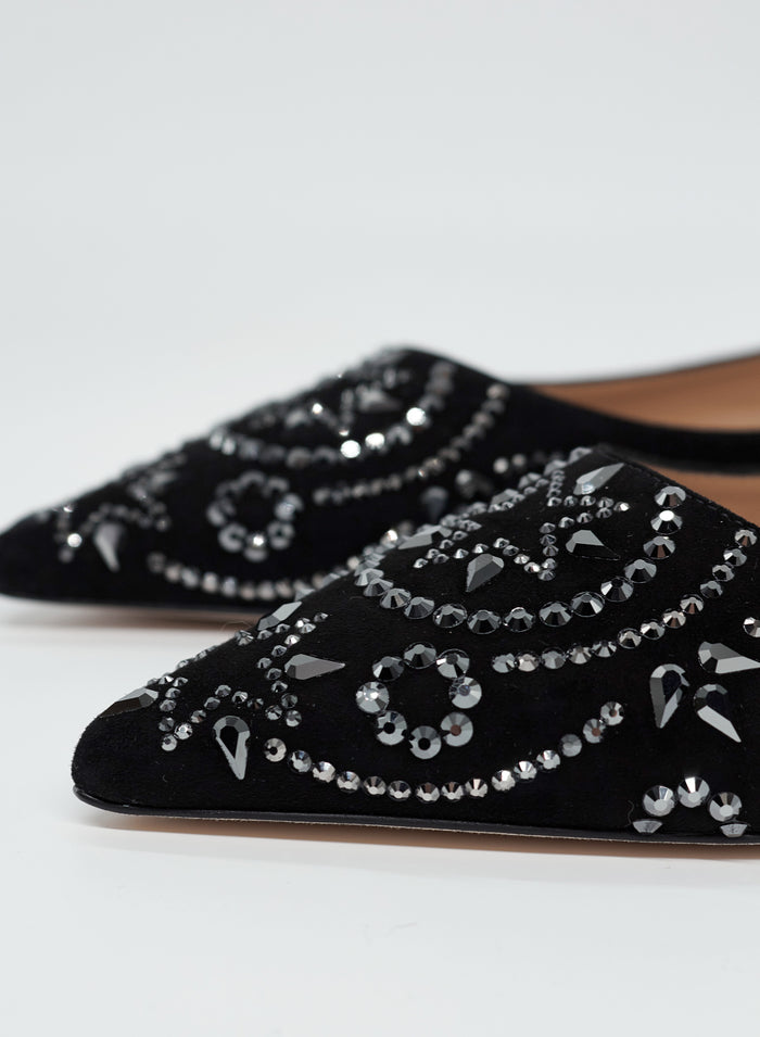 SUEDE AND CRYSTALS BALLERINA SHOES