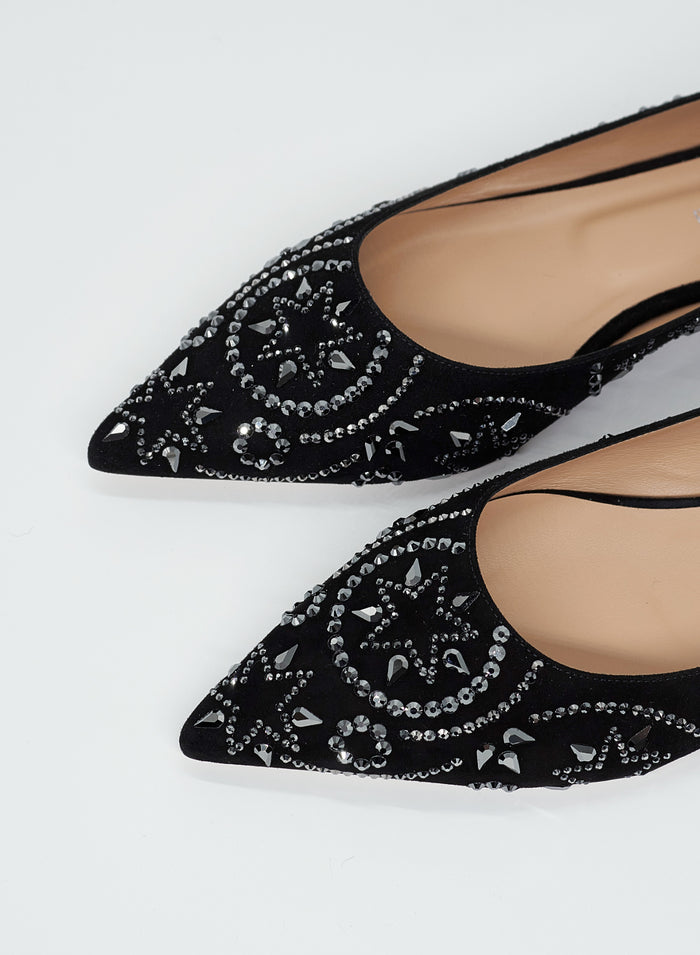 SUEDE AND CRYSTALS BALLERINA SHOES