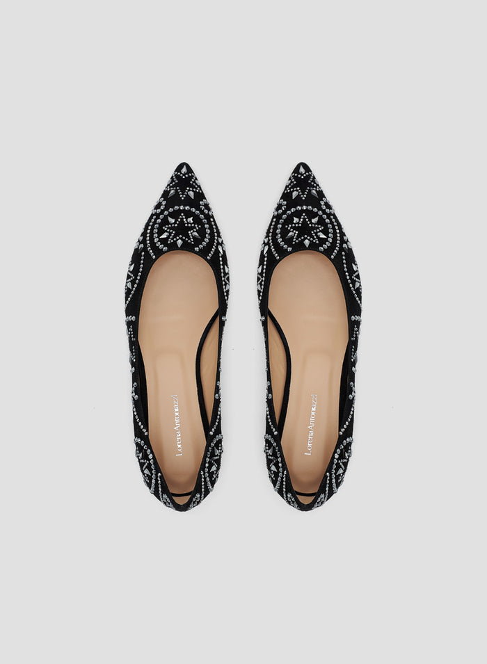 SUEDE AND CRYSTALS BALLERINA SHOES