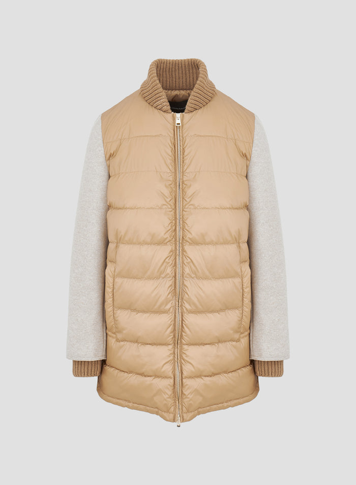 LONG PADDED JACKET WITH WOOL AND CASHMERE SLEEVES