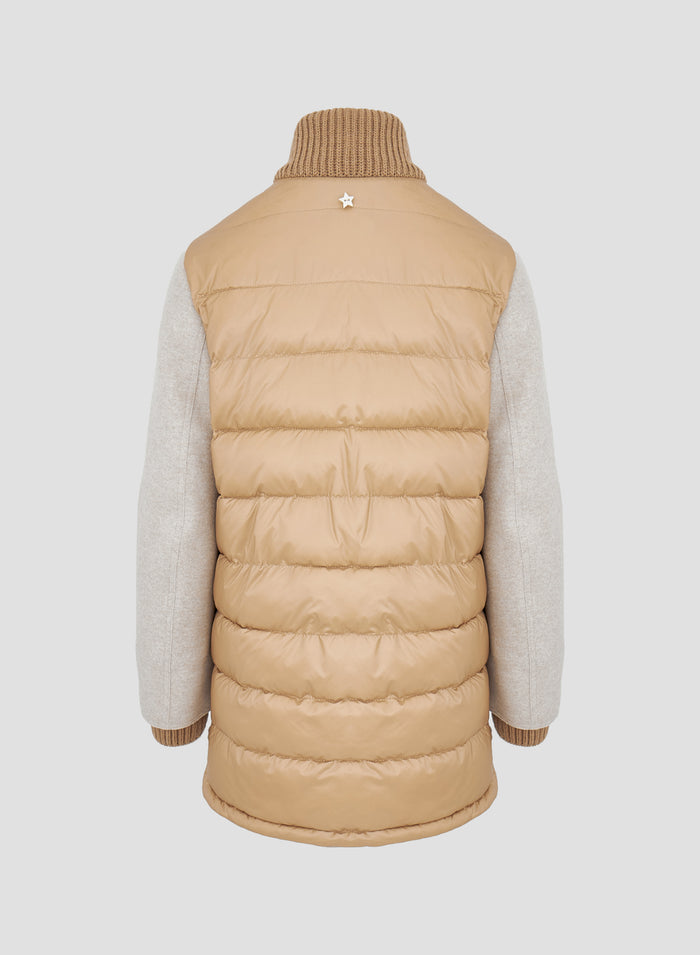 LONG PADDED JACKET WITH WOOL AND CASHMERE SLEEVES