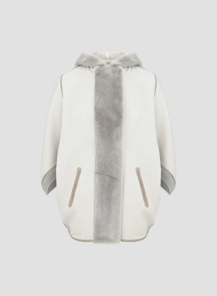 VIRGIN WOOL AND ANGORA DOUBLE COAT WITH SHEEPSKIN