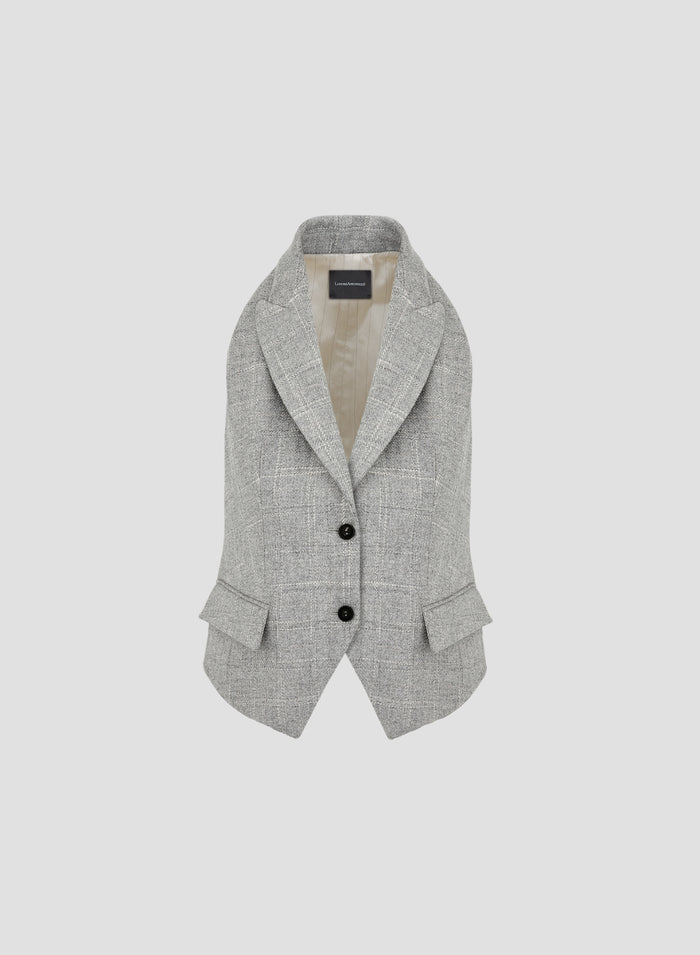 CHECK WOOL AND VISCOSE VEST