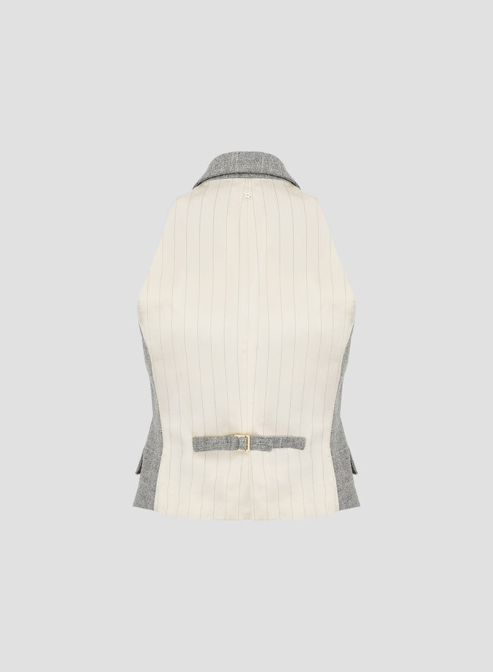 CHECK WOOL AND VISCOSE VEST