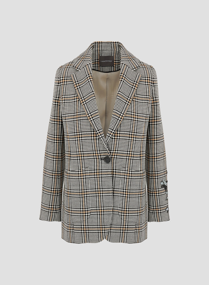 WOOL CHECK JACKET WITH EMBROIDERY