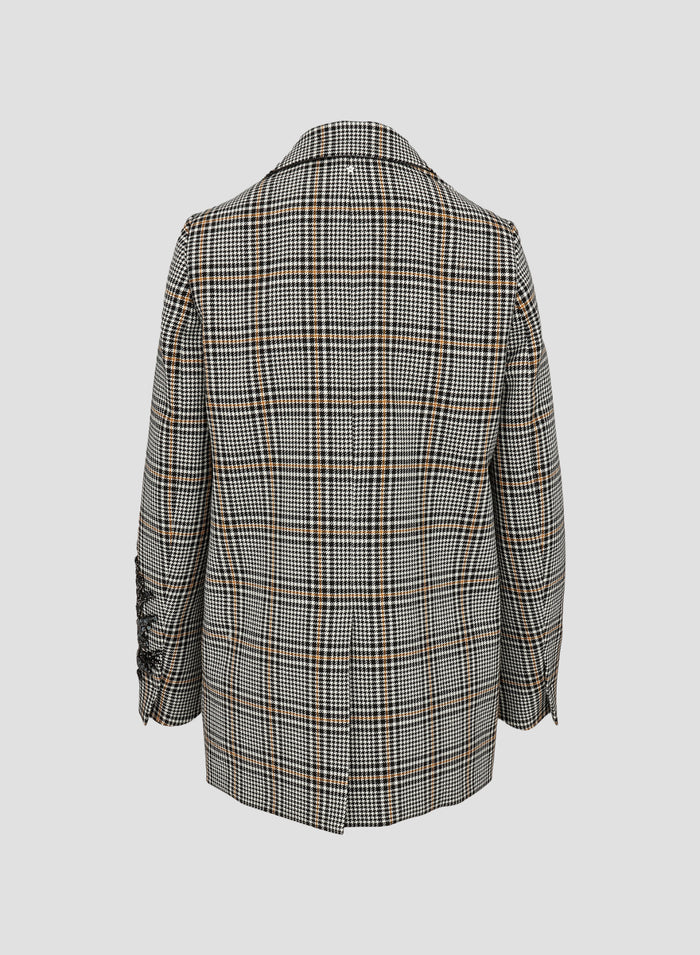 WOOL CHECK JACKET WITH EMBROIDERY