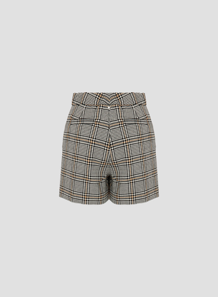 WOOL CHECK SHORTS WITH EMBROIDERY