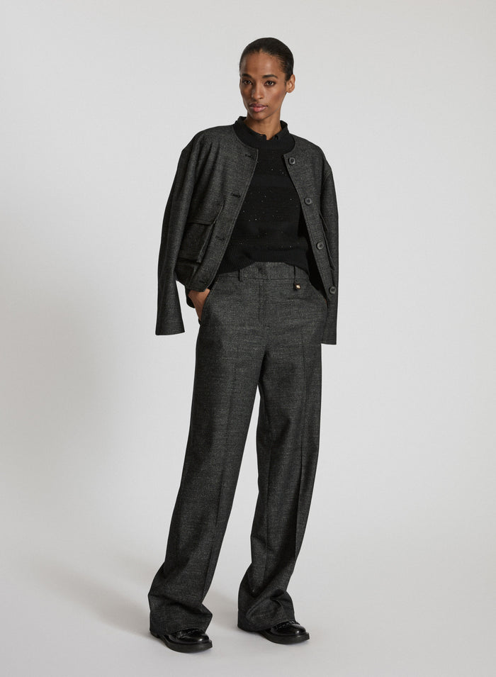 DENIM-EFFECT GRISAILLE WOOL TAILORED PANTS
