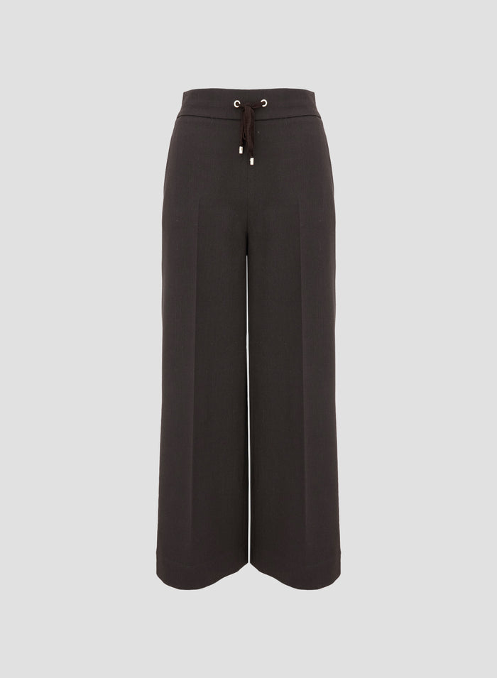 WOOL TWILL PANTS WITH LEATHER DETAIL