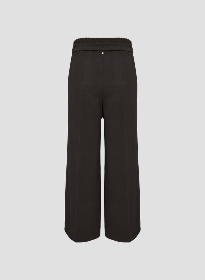 WOOL TWILL PANTS WITH LEATHER DETAIL