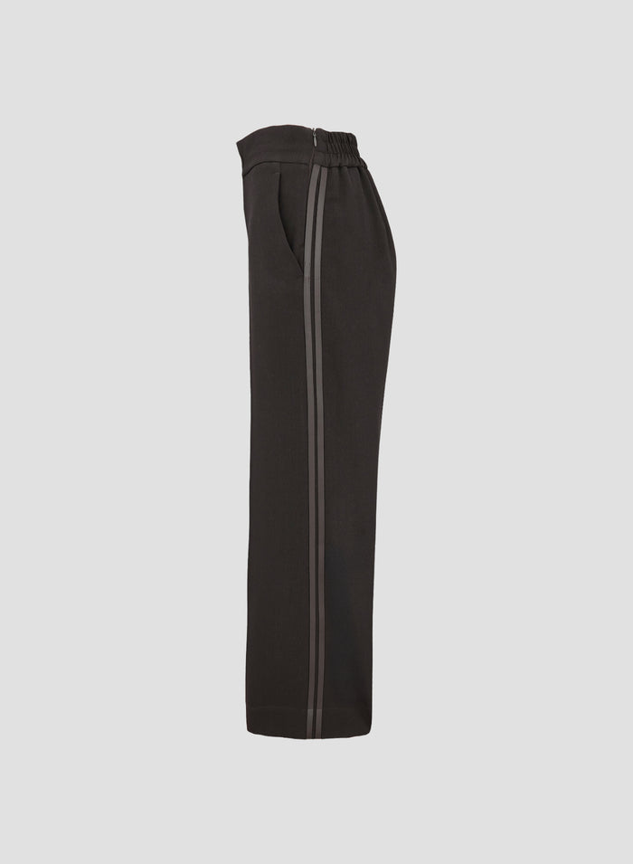 WOOL TWILL PANTS WITH LEATHER DETAIL