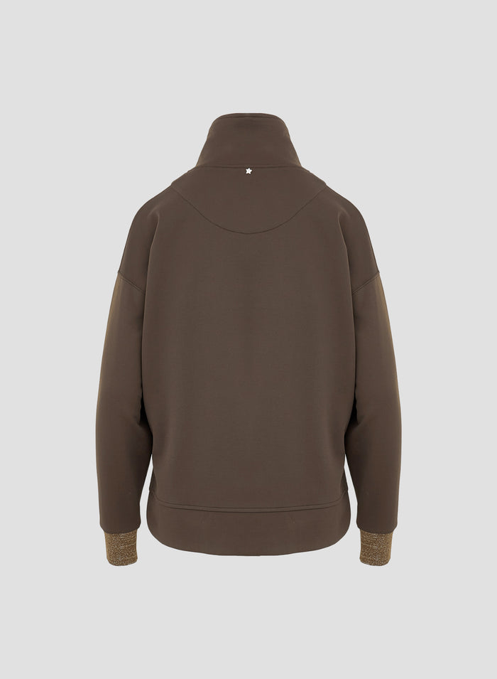 COTTON BLEND SWEATSHIRT WITH METALLIC KNIT INSERT