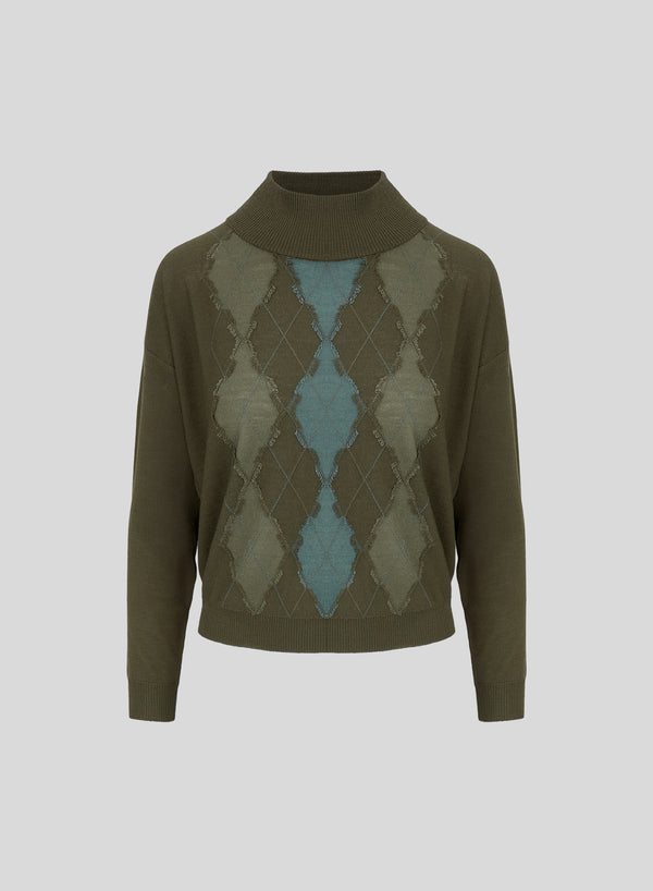 ULTRALIGHT WOOL TURTLENECK WITH ARGYLE PATTERN