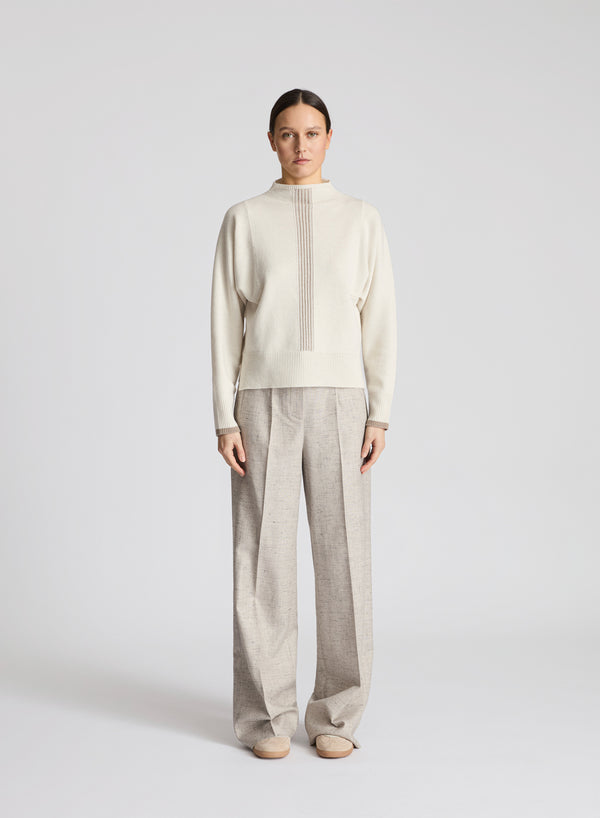 LORENA YARN ROLL NECK SWEATER WITH CONTRAST INTARSIA