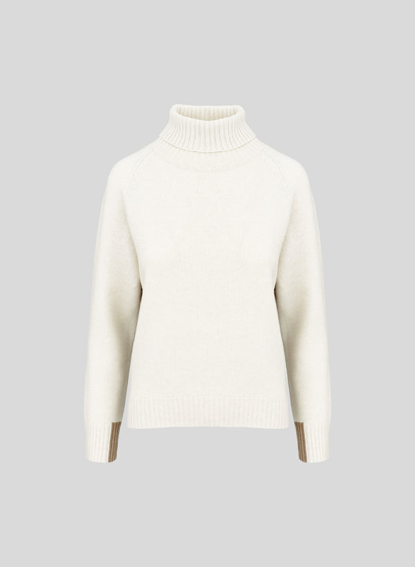 LORENA YARN ROLL NECK SWEATER WITH CONTRAST INTARSIA