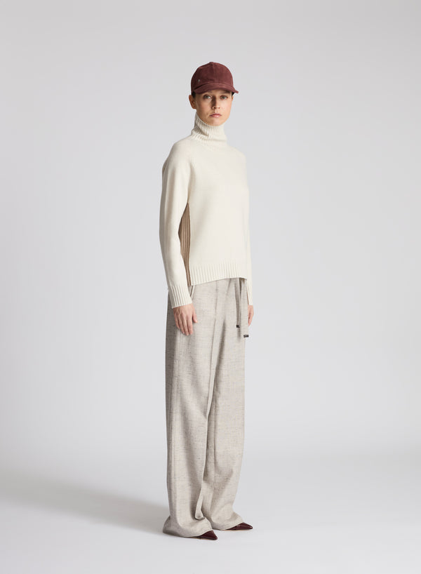 LORENA YARN ROLL NECK SWEATER WITH CONTRAST INTARSIA
