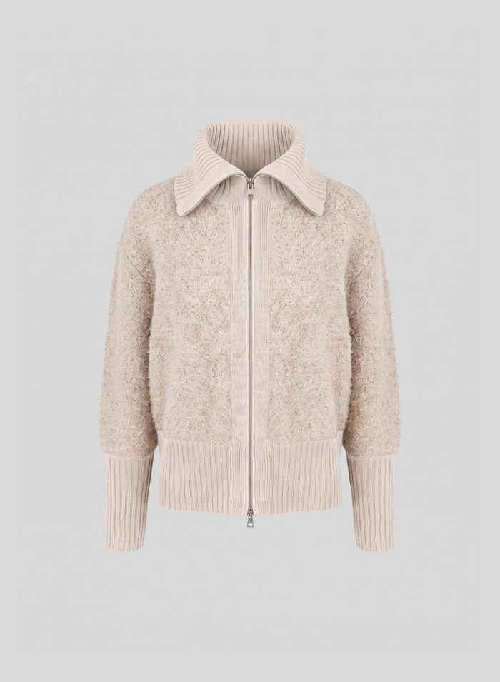 ZIP-UP HOODIE IN WOOL-BLEND TEDDY FABRIC