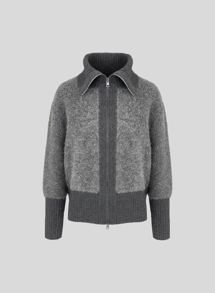 ZIP-UP HOODIE IN WOOL-BLEND TEDDY FABRIC