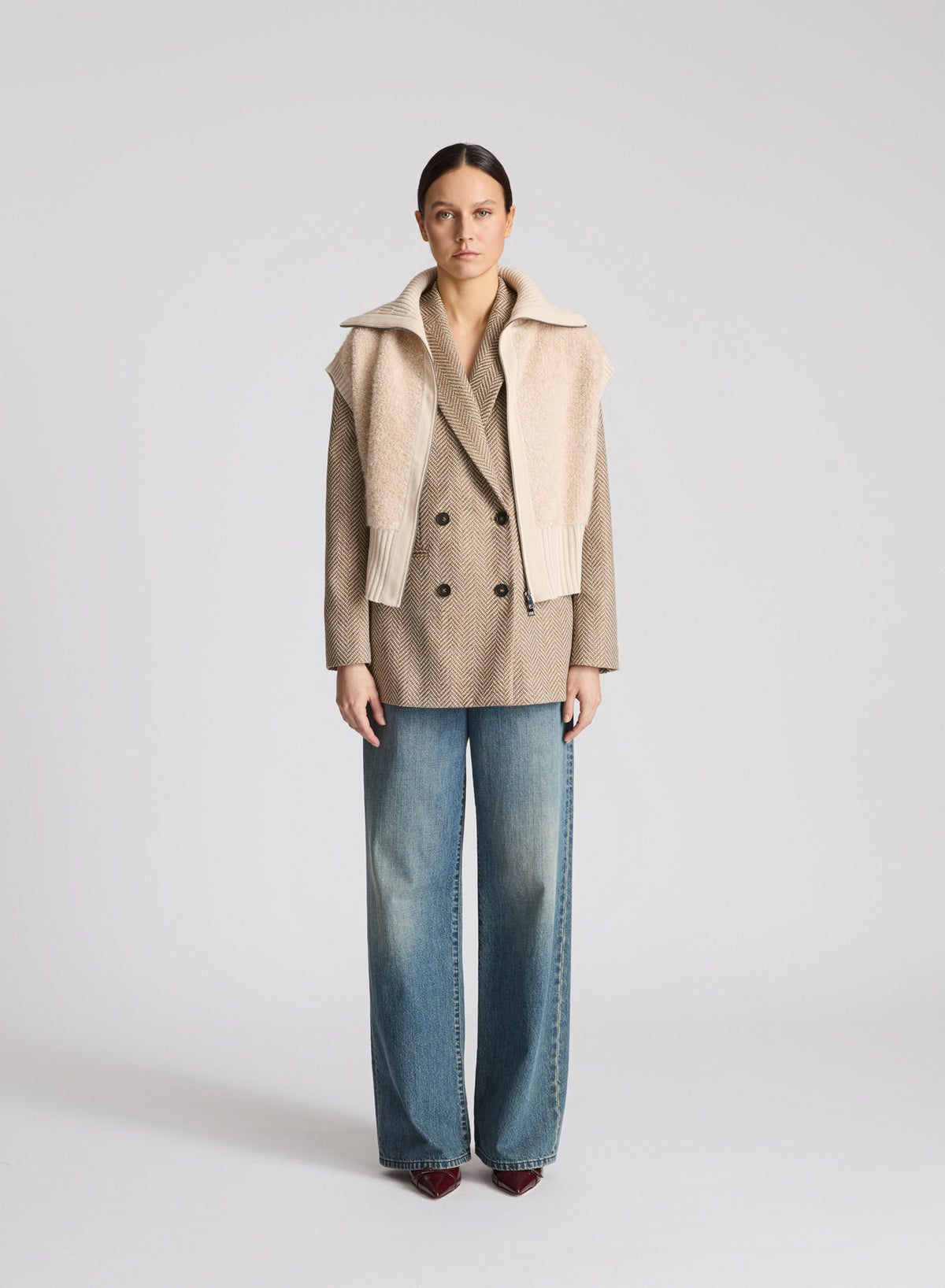 GILET IN MAGLIA IN MISTO LANA EFFETTO TEDDY