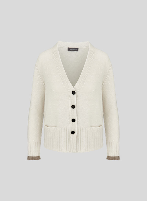 LORENA YARN CARDIGAN WITH CONTRAST STRIPE