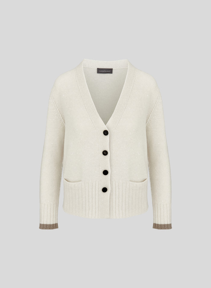 LORENA YARN CARDIGAN WITH CONTRAST STRIPE