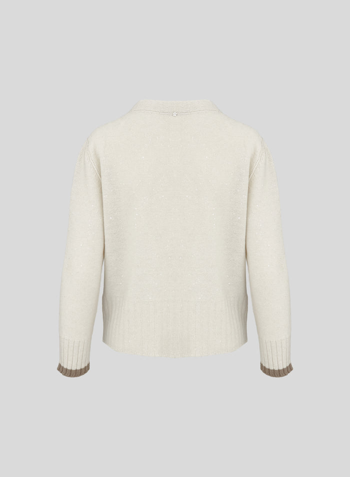 LORENA YARN CARDIGAN WITH CONTRAST STRIPE