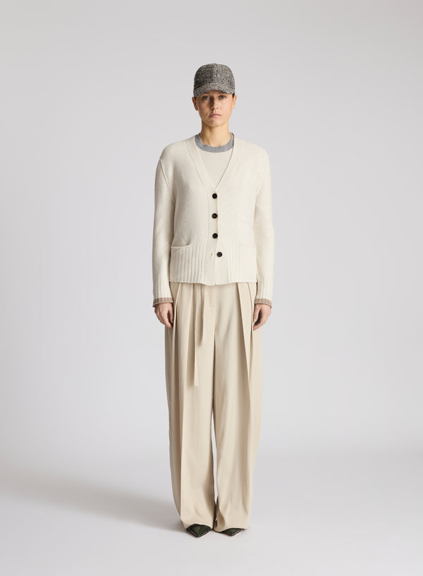 LORENA YARN CARDIGAN WITH CONTRAST STRIPE