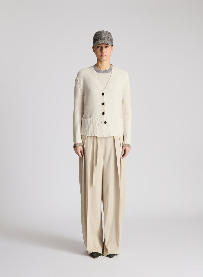 LORENA YARN CARDIGAN WITH CONTRAST STRIPE
