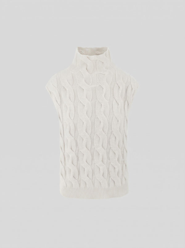 CASHMERE VEST WITH ICONIC FLAT CABLE-KNIT