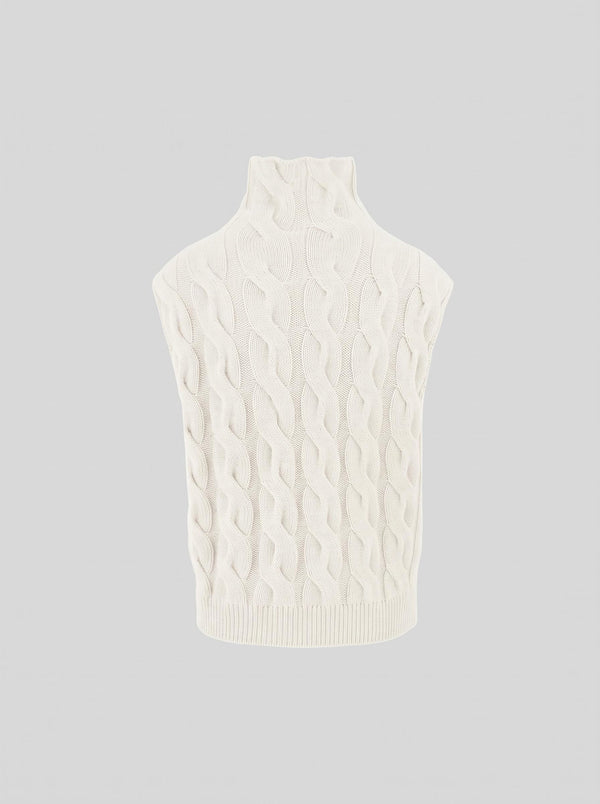CASHMERE VEST WITH ICONIC FLAT CABLE-KNIT