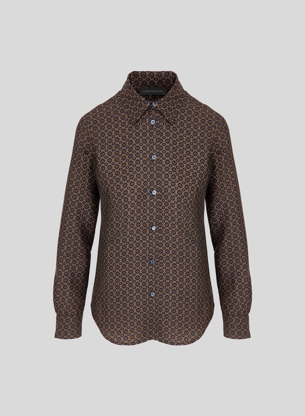 CAMICIA CLASSICA IN SETA CON STAMPA CRAVATTA GEOMETRICA