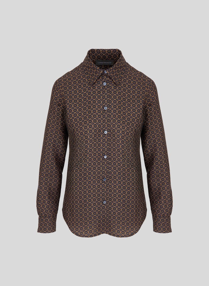 CAMICIA CLASSICA IN SETA CON STAMPA CRAVATTA GEOMETRICA
