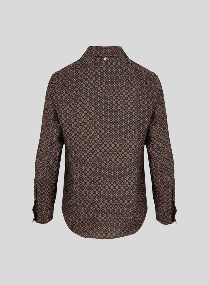 CAMICIA CLASSICA IN SETA CON STAMPA CRAVATTA GEOMETRICA