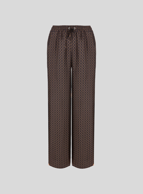 PANTALONI CON COULISSE IN SETA CON STAMPA CRAVATTA GEOMETRICA
