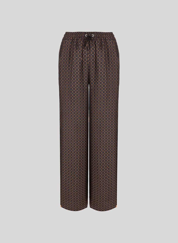 PANTALONI CON COULISSE IN SETA CON STAMPA CRAVATTA GEOMETRICA