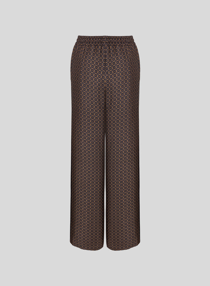 PANTALONI CON COULISSE IN SETA CON STAMPA CRAVATTA GEOMETRICA