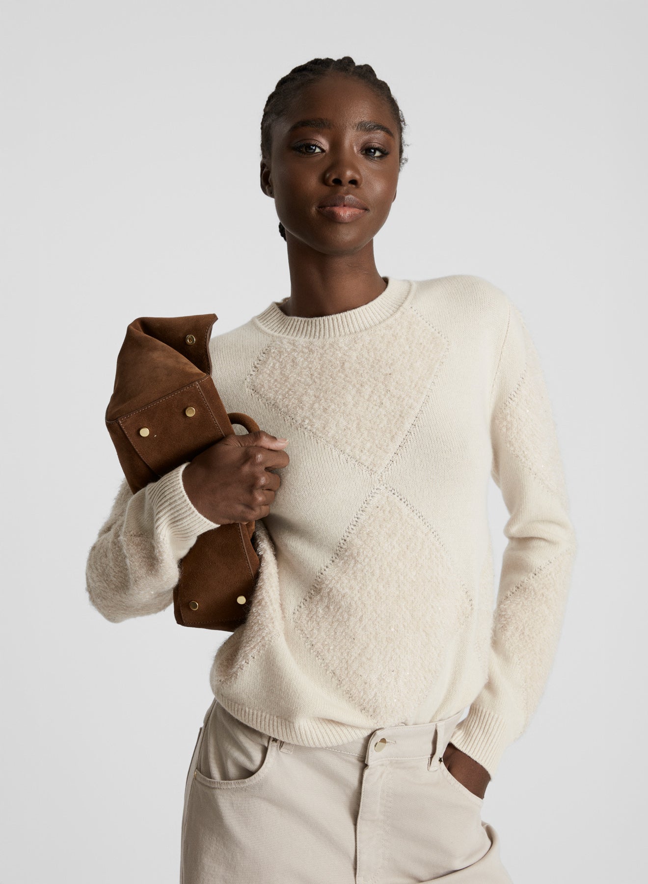 WOOL, SILK AND CASHMERE SWEATER WITH FUR DETAIL