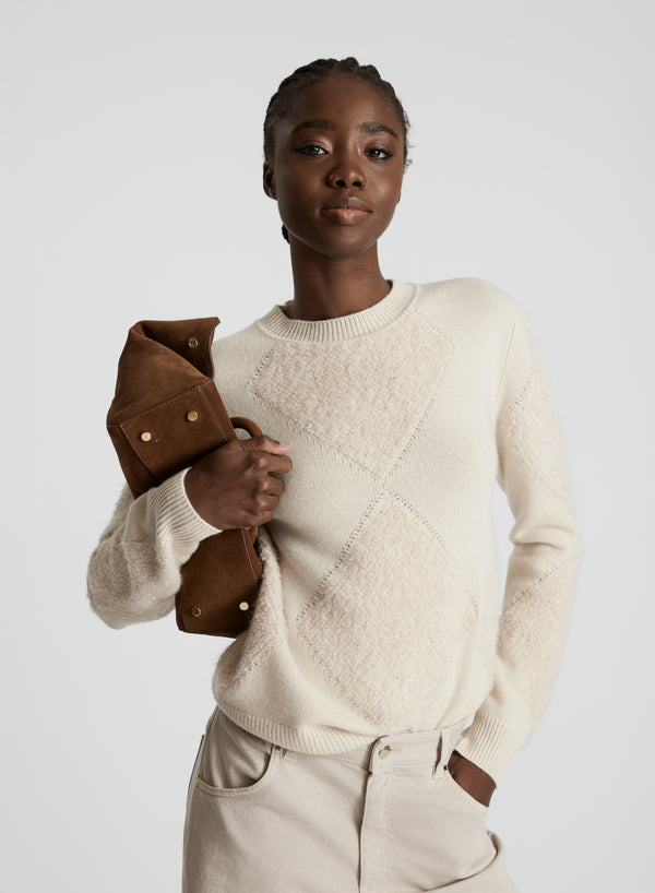WOOL, SILK AND CASHMERE SWEATER WITH FUR DETAIL