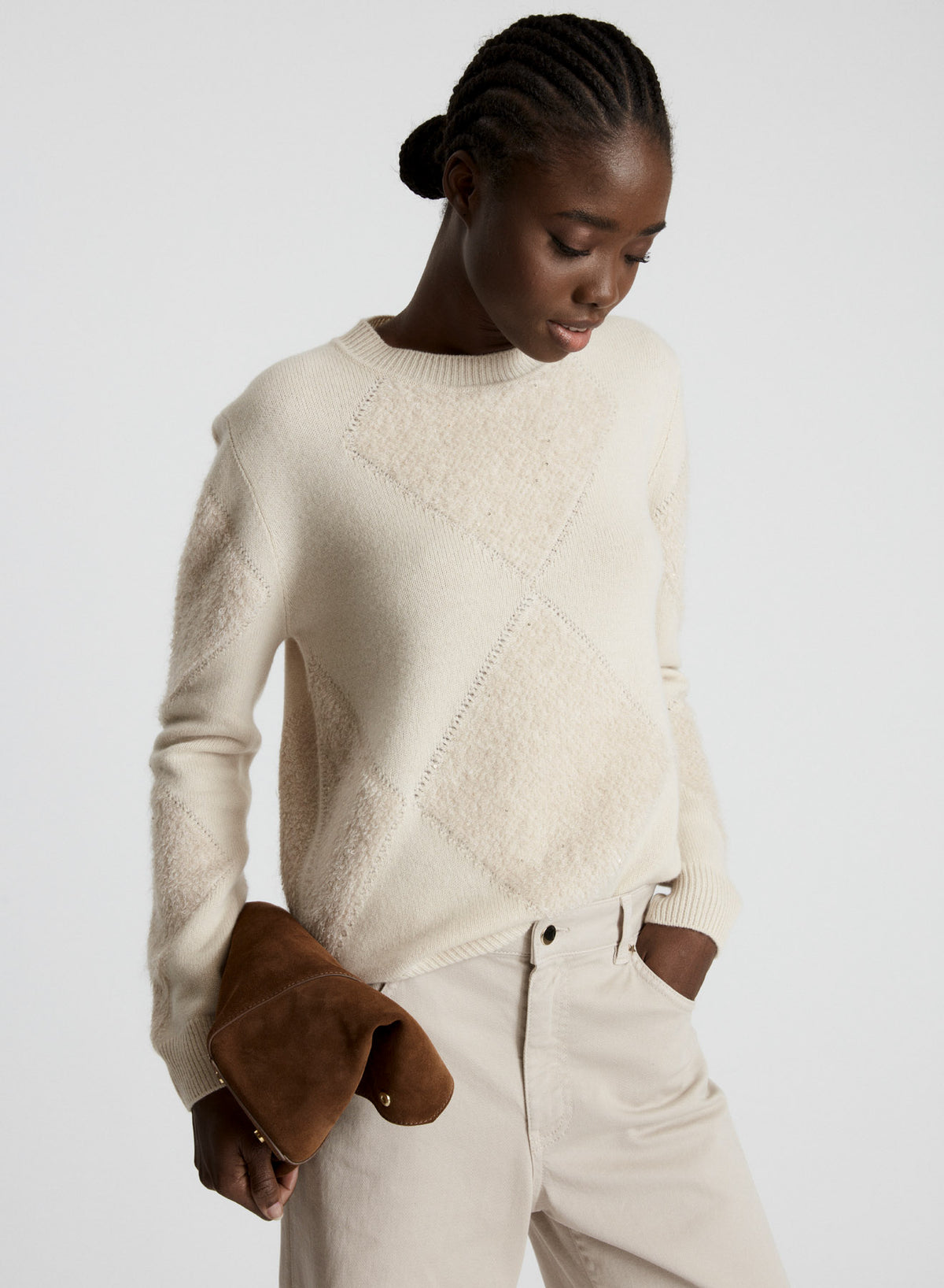 WOOL, SILK AND CASHMERE SWEATER WITH FUR DETAIL