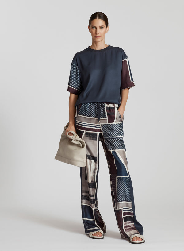 PANTALONI STAMPATI IN TWILL DI SETA