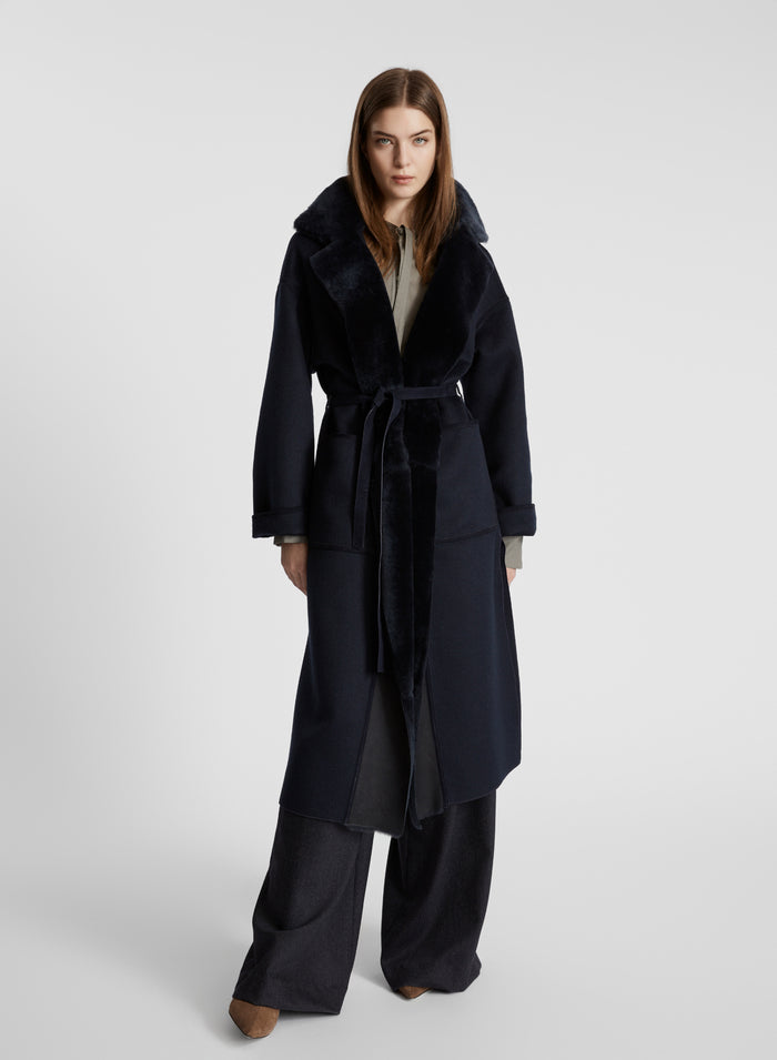 WRAP COAT IN DOUBLE WOOL AND SHEARLING