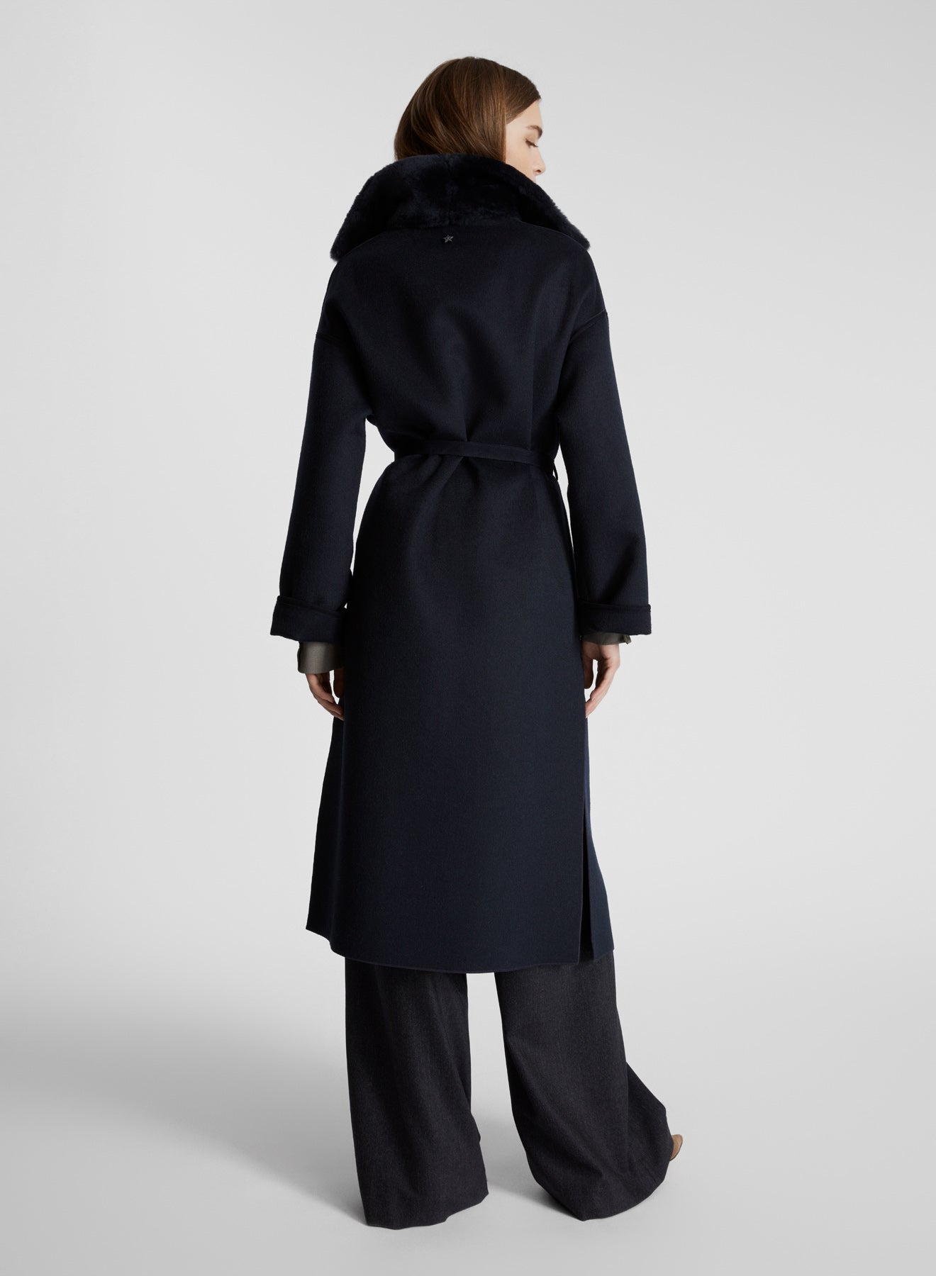 WRAP COAT IN DOUBLE WOOL AND SHEARLING