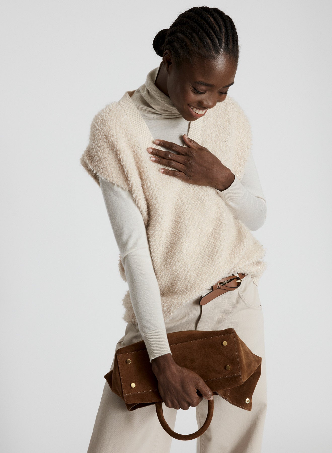 WOOL, SILK AND CASHMERE VEST WITH FUR EFFECT