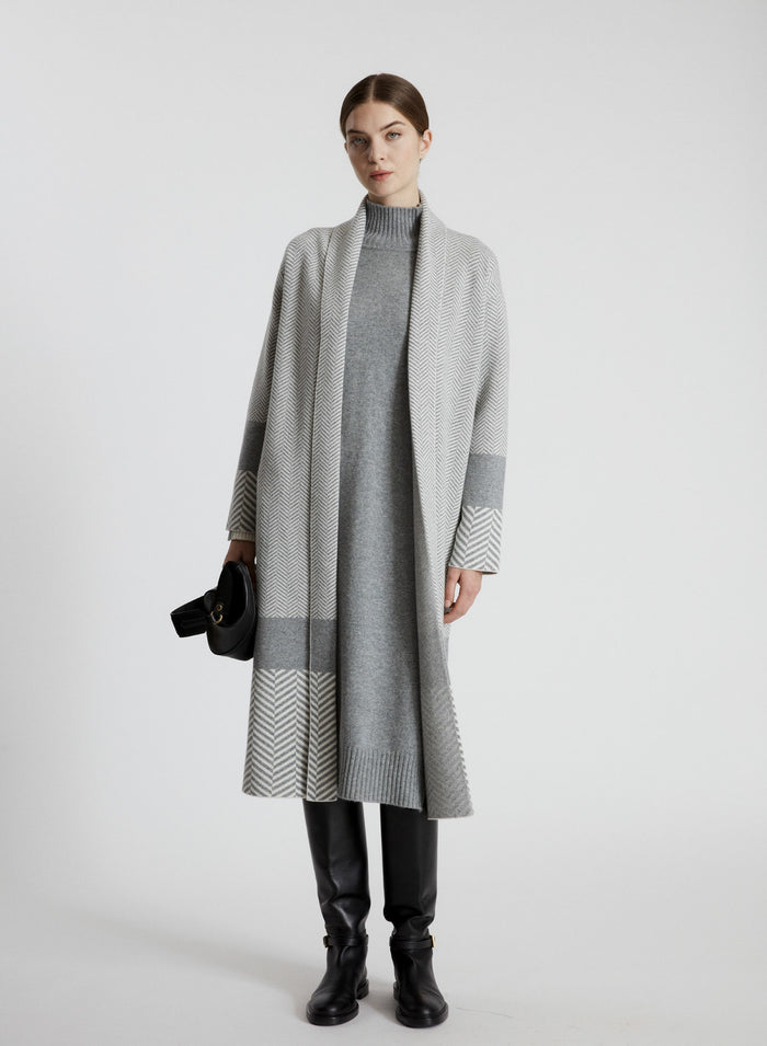 WOOL, CASHMERE AND SILK JACQUARD RESCA MAXI CARDIGAN