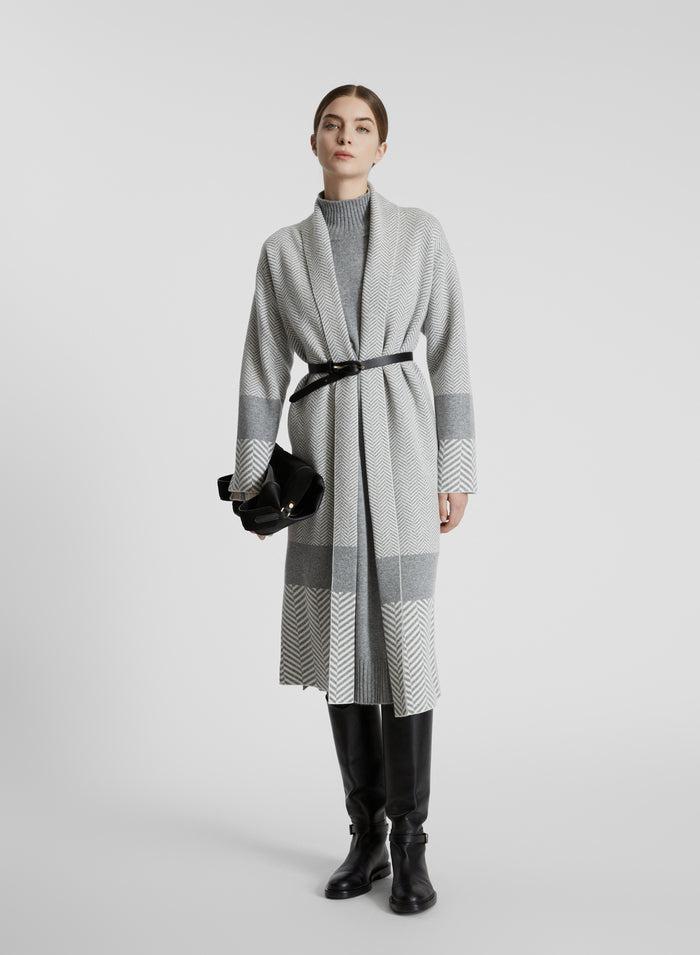 WOOL, CASHMERE AND SILK JACQUARD RESCA MAXI CARDIGAN