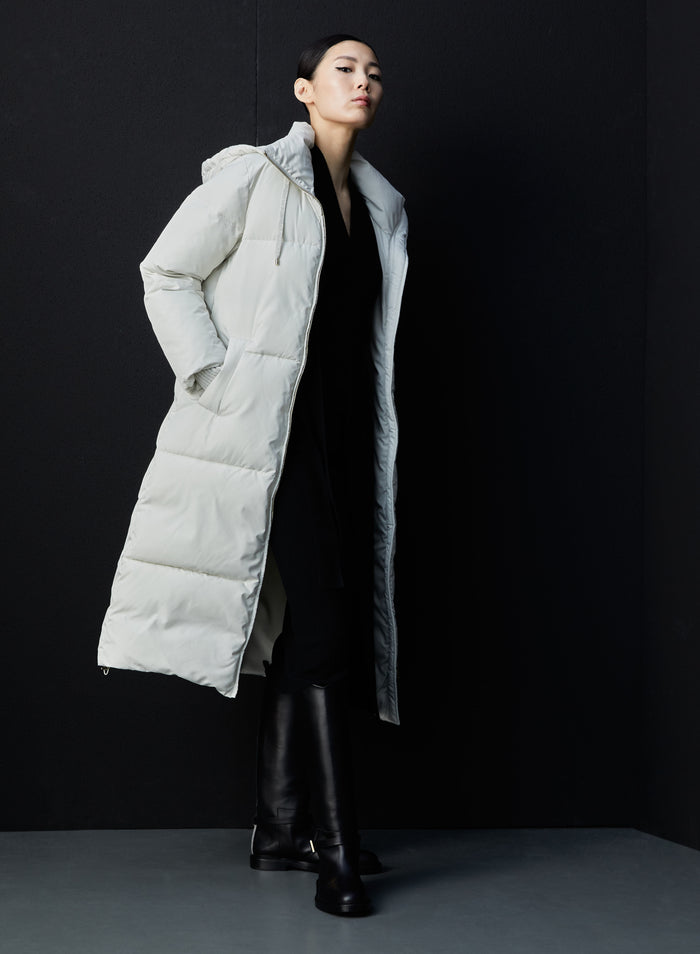 TECHNICAL CHIFFON LONG DOWN JACKET