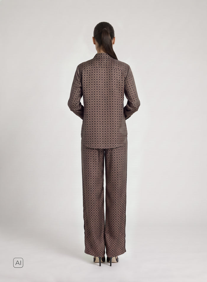 PANTALONI CON COULISSE IN SETA CON STAMPA CRAVATTA GEOMETRICA