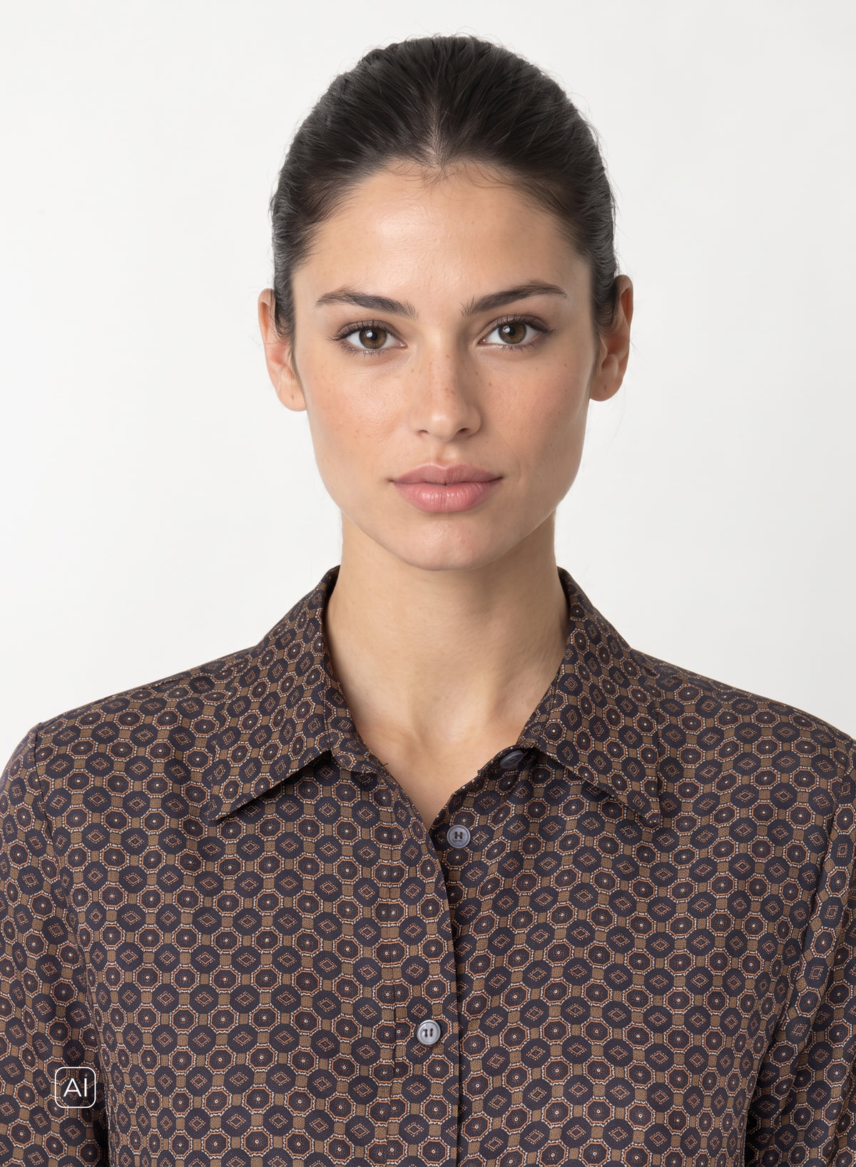 CAMICIA CLASSICA IN SETA CON STAMPA CRAVATTA GEOMETRICA