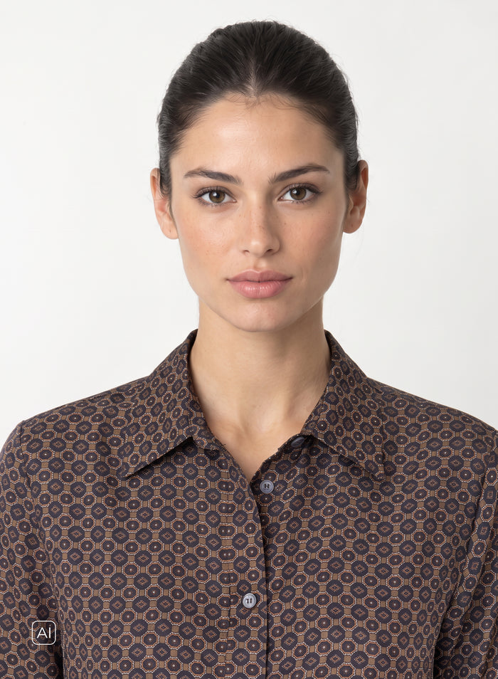 CAMICIA CLASSICA IN SETA CON STAMPA CRAVATTA GEOMETRICA